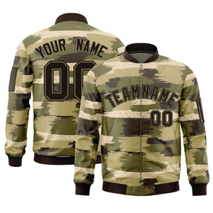 Custom Black Khaki Varsity Full-Zip Camo Letterman Bomber Jacket