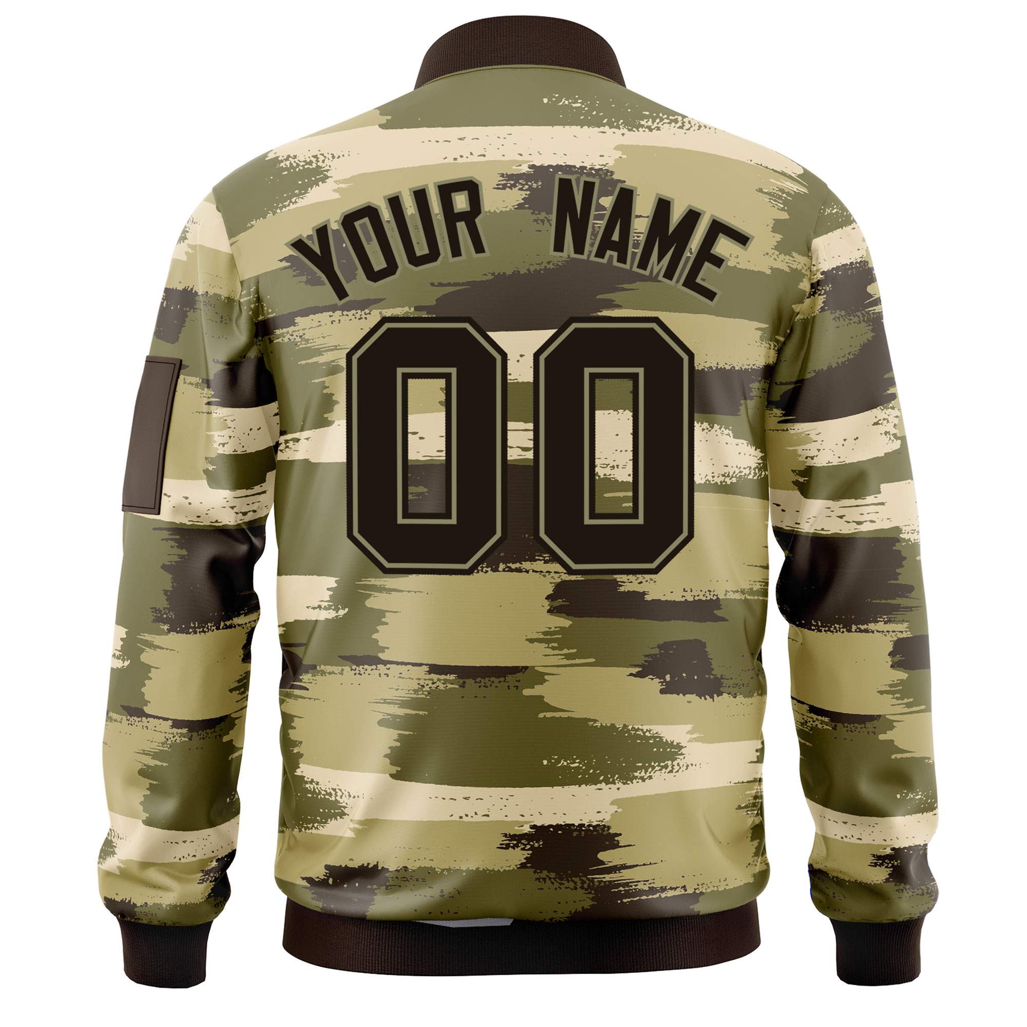 Custom Black Khaki Varsity Full-Zip Camo Letterman Bomber Jacket