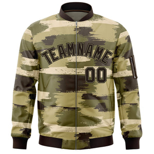 Custom Black Khaki Varsity Full-Zip Camo Letterman Bomber Jacket