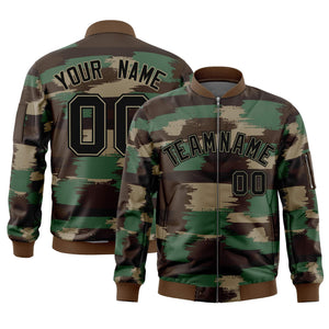 Custom Black Khaki Varsity Full-Zip Camo Letterman Bomber Jacket