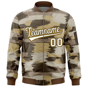 Custom Khaki Old Gold Varsity Full-Zip Camo Letterman Bomber Jacket