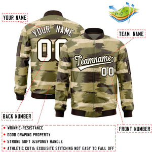 Custom Cream Black Varsity Full-Zip Camo Letterman Bomber Jacket