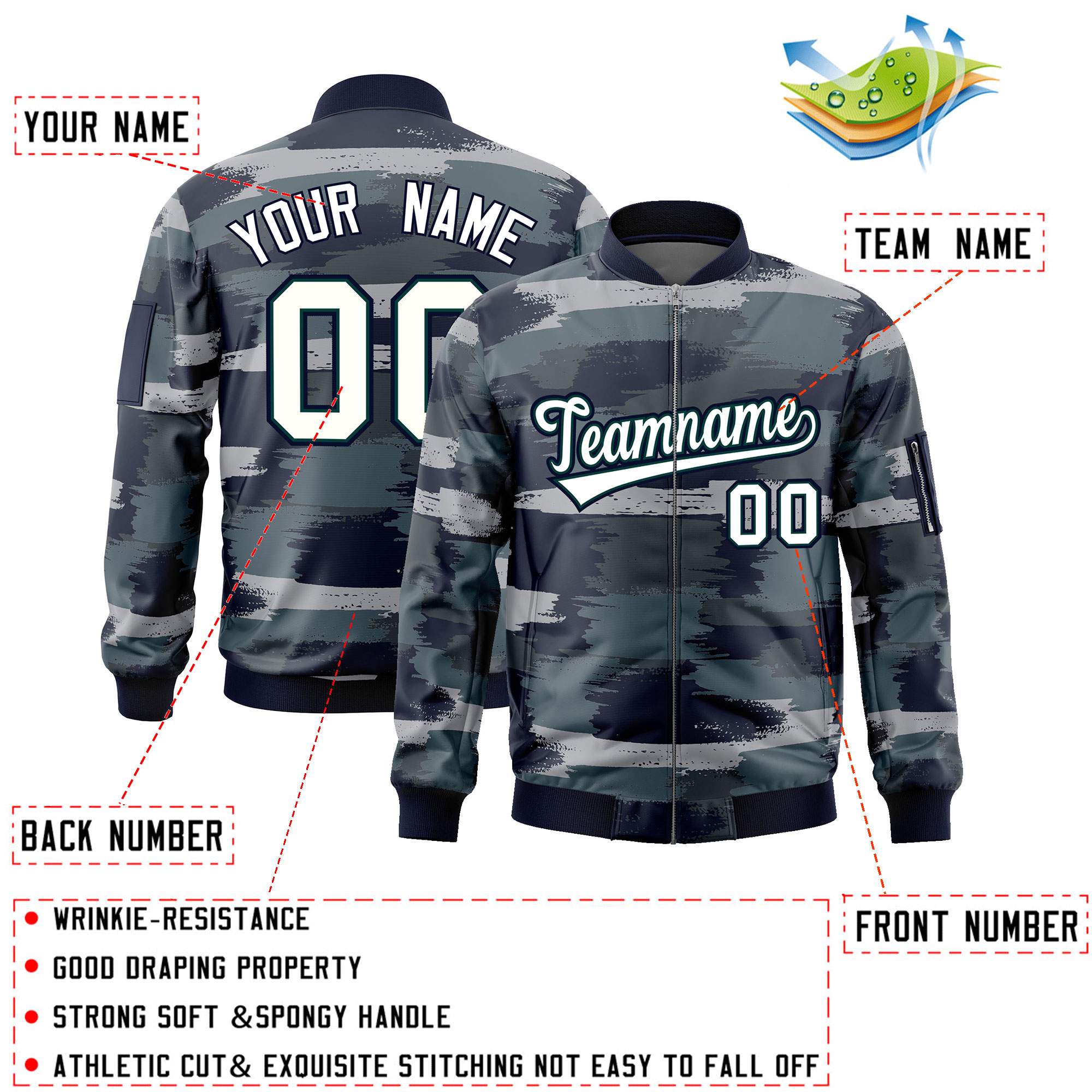 Custom White Black Varsity Full-Zip Camo Letterman Bomber Jacket