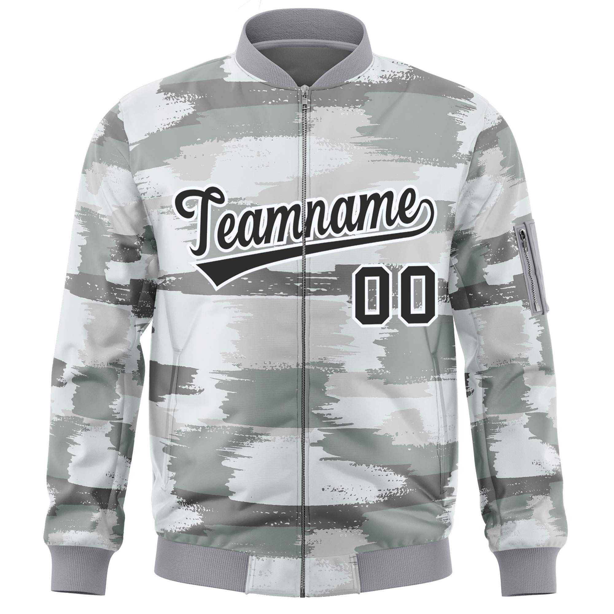 Custom Black White Varsity Full-Zip Camo Letterman Bomber Jacket