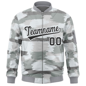 Custom Black White Varsity Full-Zip Camo Letterman Bomber Jacket