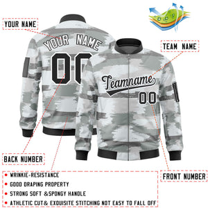 Custom Black White Varsity Full-Zip Camo Letterman Bomber Jacket