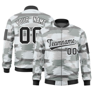 Custom Black White Varsity Full-Zip Camo Letterman Bomber Jacket