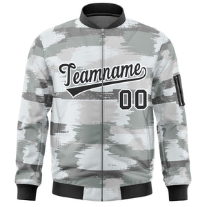 Custom Black White Varsity Full-Zip Camo Letterman Bomber Jacket