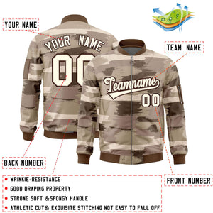 Custom Khaki Black Varsity Full-Zip Camo Letterman Bomber Jacket