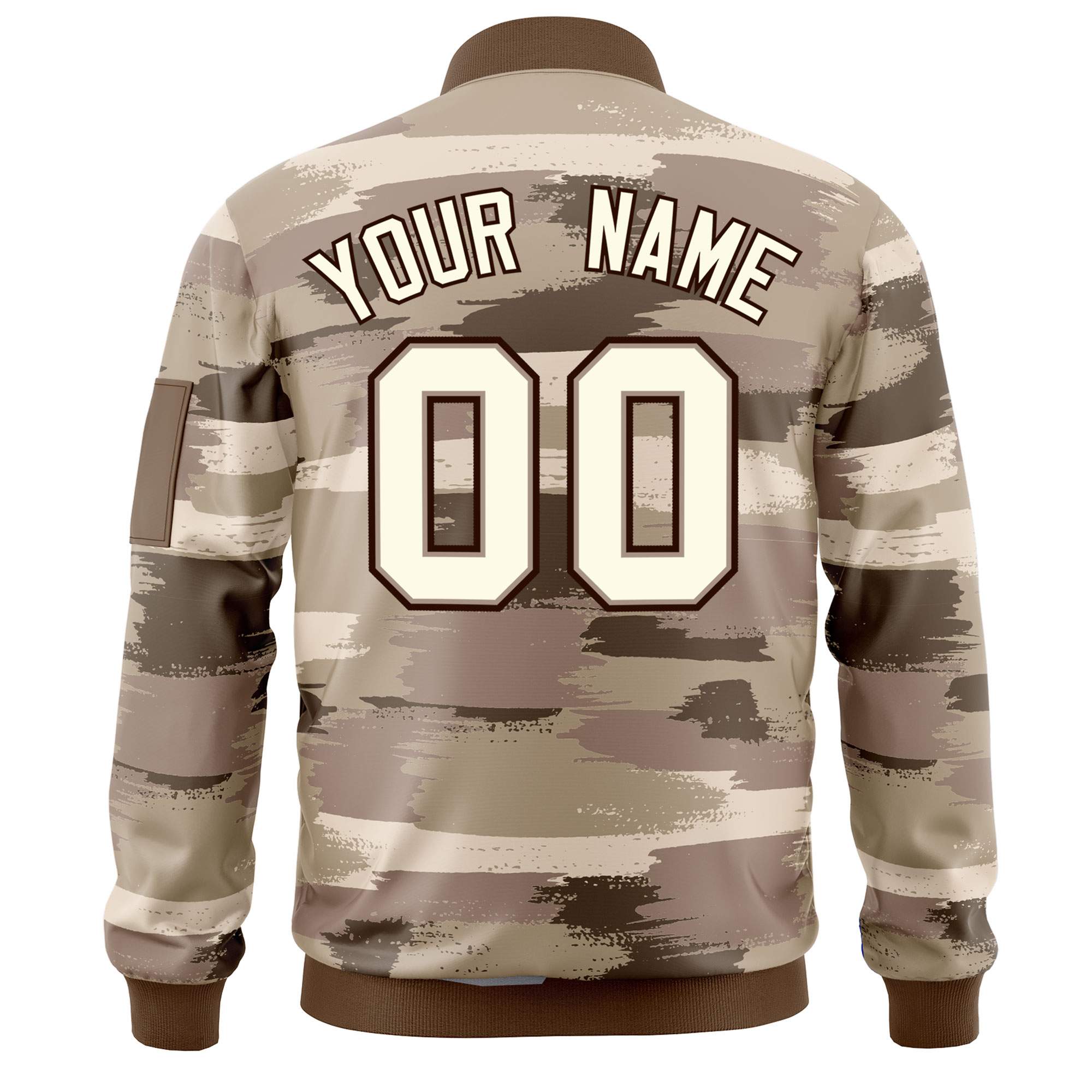 Custom Khaki Black Varsity Full-Zip Camo Letterman Bomber Jacket