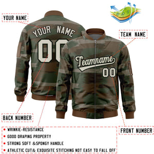 Custom Khaki Black Varsity Full-Zip Camo Letterman Bomber Jacket