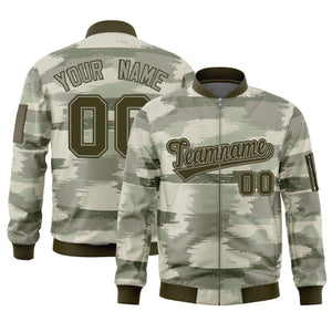 Custom Olive Khaki Varsity Full-Zip Camo Letterman Bomber Jacket