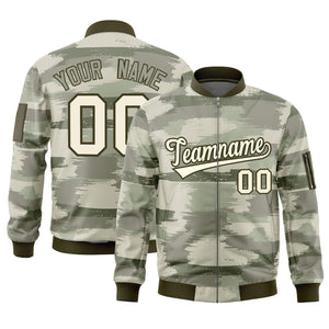 Custom Khaki Olive Varsity Full-Zip Camo Letterman Bomber Jacket