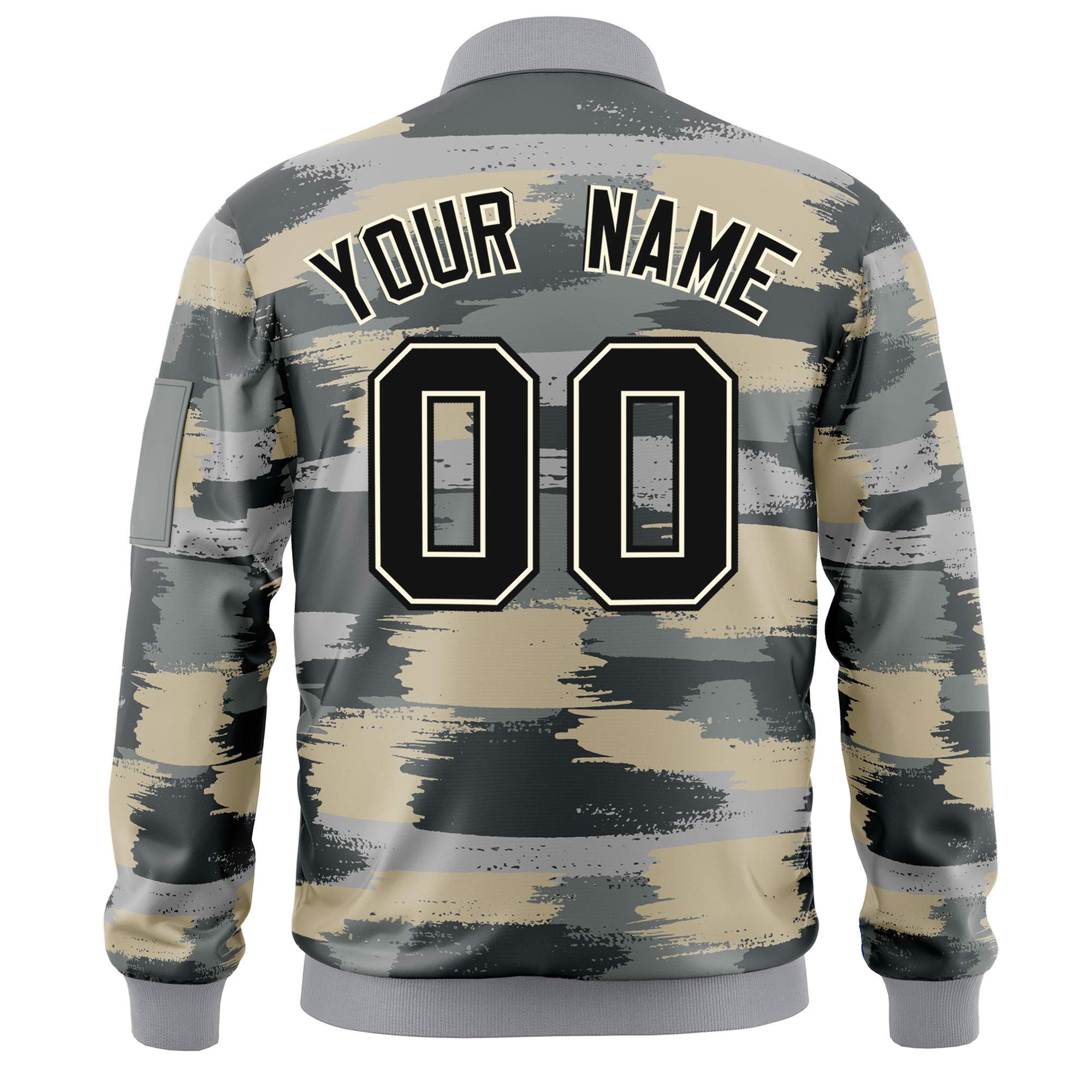 Custom Black Khaki Varsity Full-Zip Camo Letterman Bomber Jacket