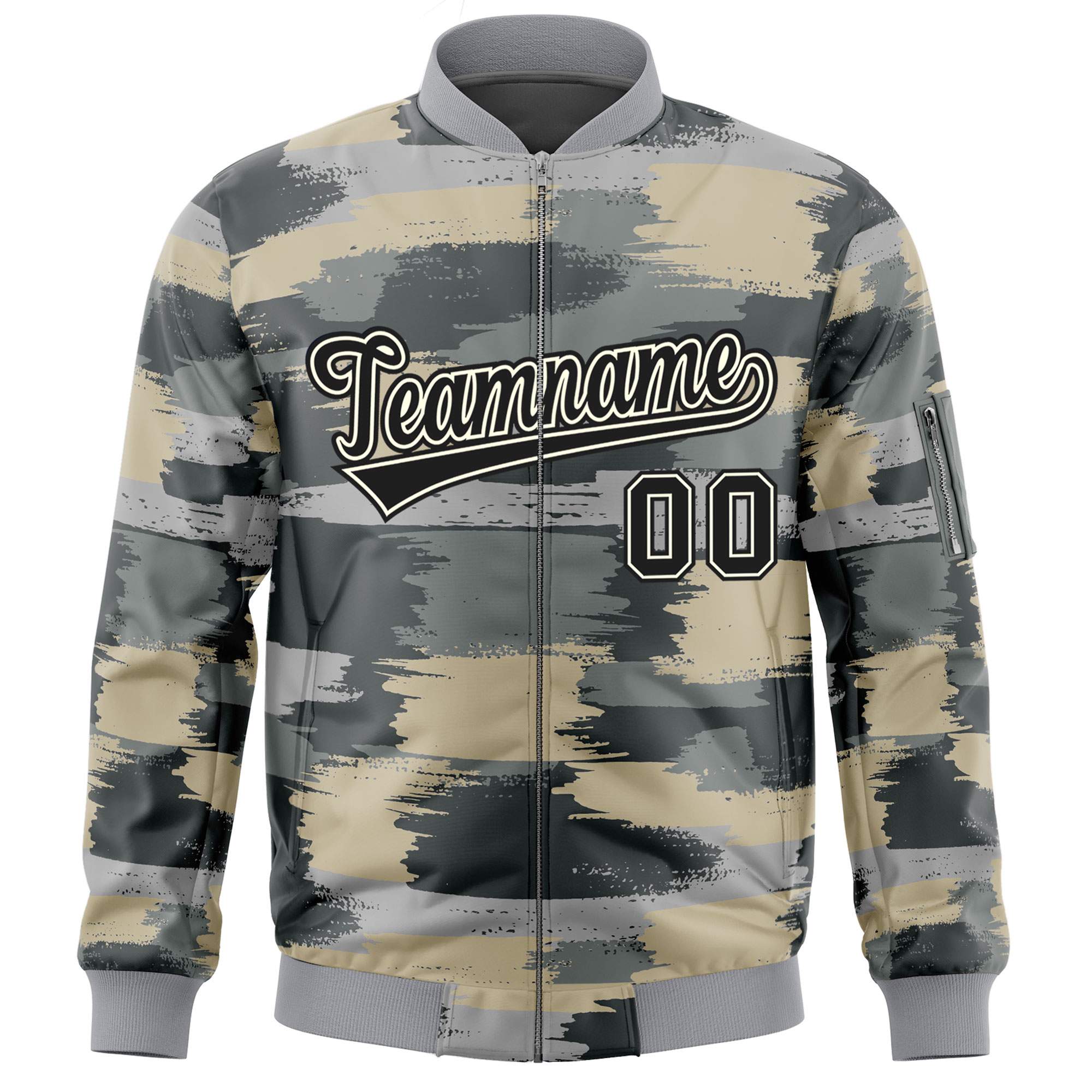 Custom Black Khaki Varsity Full-Zip Camo Letterman Bomber Jacket