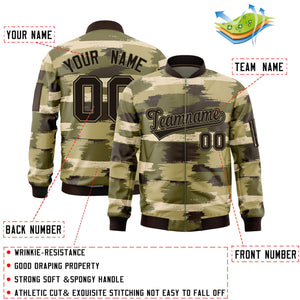 Custom Black Khaki Varsity Full-Zip Camo Letterman Bomber Jacket