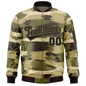 Custom Black Khaki Varsity Full-Zip Camo Letterman Bomber Jacket