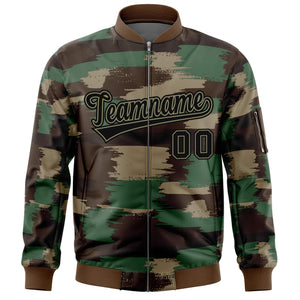 Custom Black Khaki Varsity Full-Zip Camo Letterman Bomber Jacket