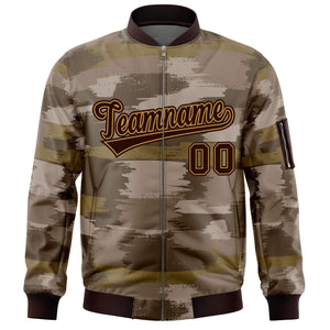 Custom Brown Old Gold Varsity Full-Zip Camo Letterman Bomber Jacket