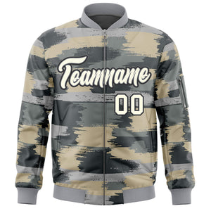 Custom Khaki Black Varsity Full-Zip Camo Letterman Bomber Jacket