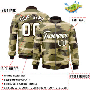 Custom Cream Black Varsity Full-Zip Camo Letterman Bomber Jacket