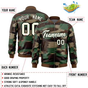 Custom Khaki Black Varsity Full-Zip Camo Letterman Bomber Jacket