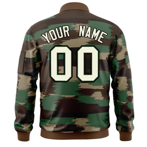 Custom Khaki Black Varsity Full-Zip Camo Letterman Bomber Jacket