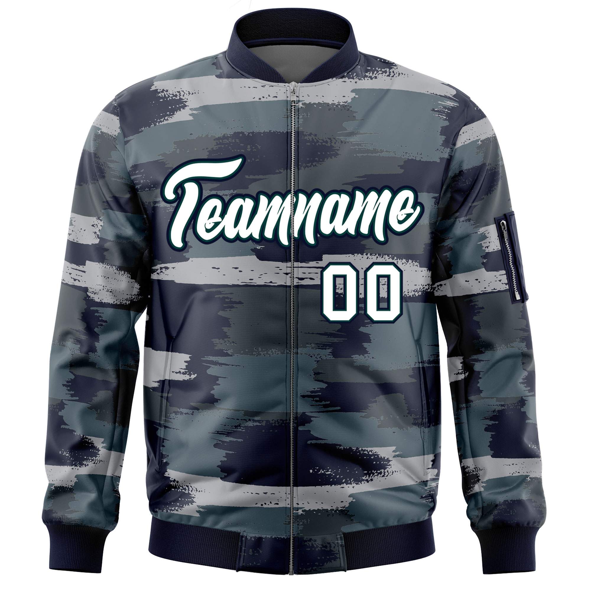 Custom White Black Varsity Full-Zip Camo Letterman Bomber Jacket