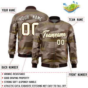 Custom Khaki Black Varsity Full-Zip Camo Letterman Bomber Jacket