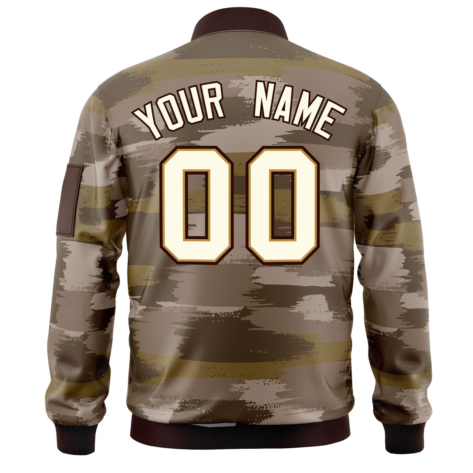 Custom Khaki Black Varsity Full-Zip Camo Letterman Bomber Jacket