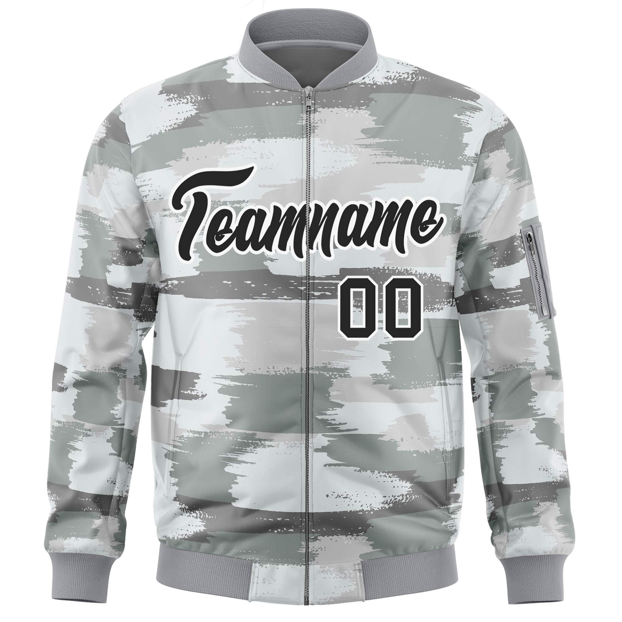 Custom Black White Varsity Full-Zip Camo Letterman Bomber Jacket