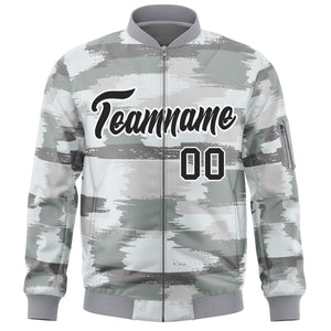 Custom Black White Varsity Full-Zip Camo Letterman Bomber Jacket