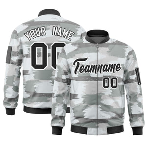 Custom Black White Varsity Full-Zip Camo Letterman Bomber Jacket