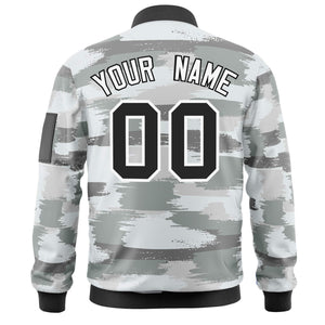 Custom Black White Varsity Full-Zip Camo Letterman Bomber Jacket