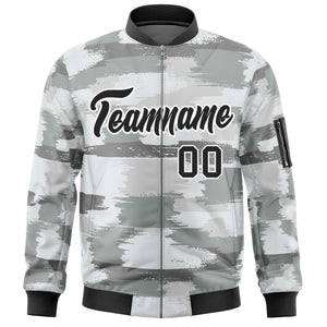 Custom Black White Varsity Full-Zip Camo Letterman Bomber Jacket