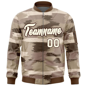 Custom Khaki Black Varsity Full-Zip Camo Letterman Bomber Jacket