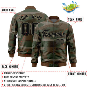 Custom Black Khaki Varsity Full-Zip Camo Letterman Bomber Jacket