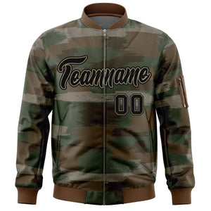 Custom Black Khaki Varsity Full-Zip Camo Letterman Bomber Jacket