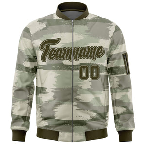 Custom Olive Khaki Varsity Full-Zip Camo Letterman Bomber Jacket