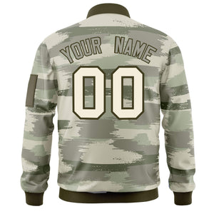 Custom Khaki Olive Varsity Full-Zip Camo Letterman Bomber Jacket