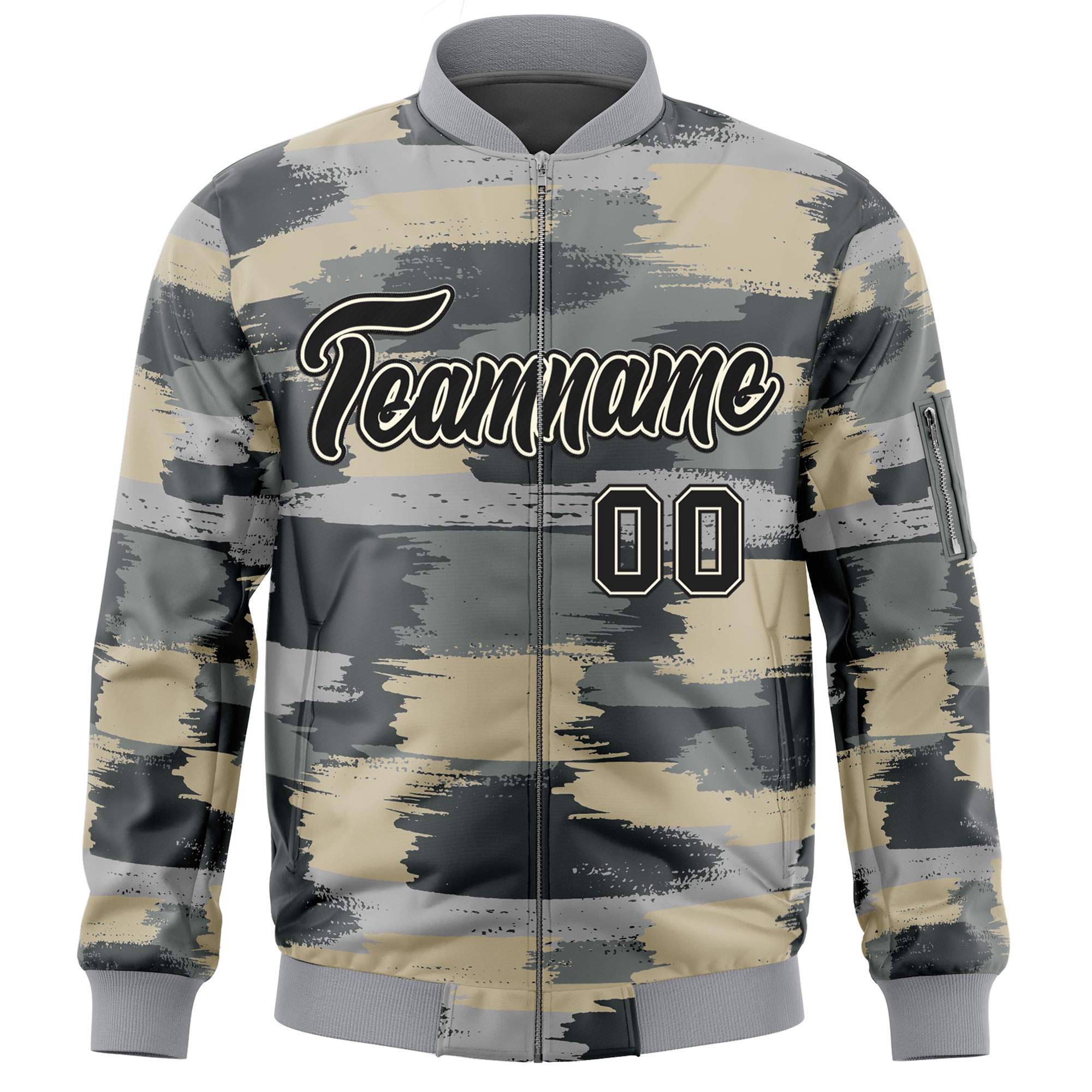 Custom Black Khaki Varsity Full-Zip Camo Letterman Bomber Jacket