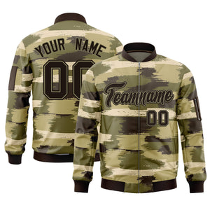 Custom Black Khaki Varsity Full-Zip Camo Letterman Bomber Jacket