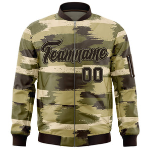 Custom Black Khaki Varsity Full-Zip Camo Letterman Bomber Jacket