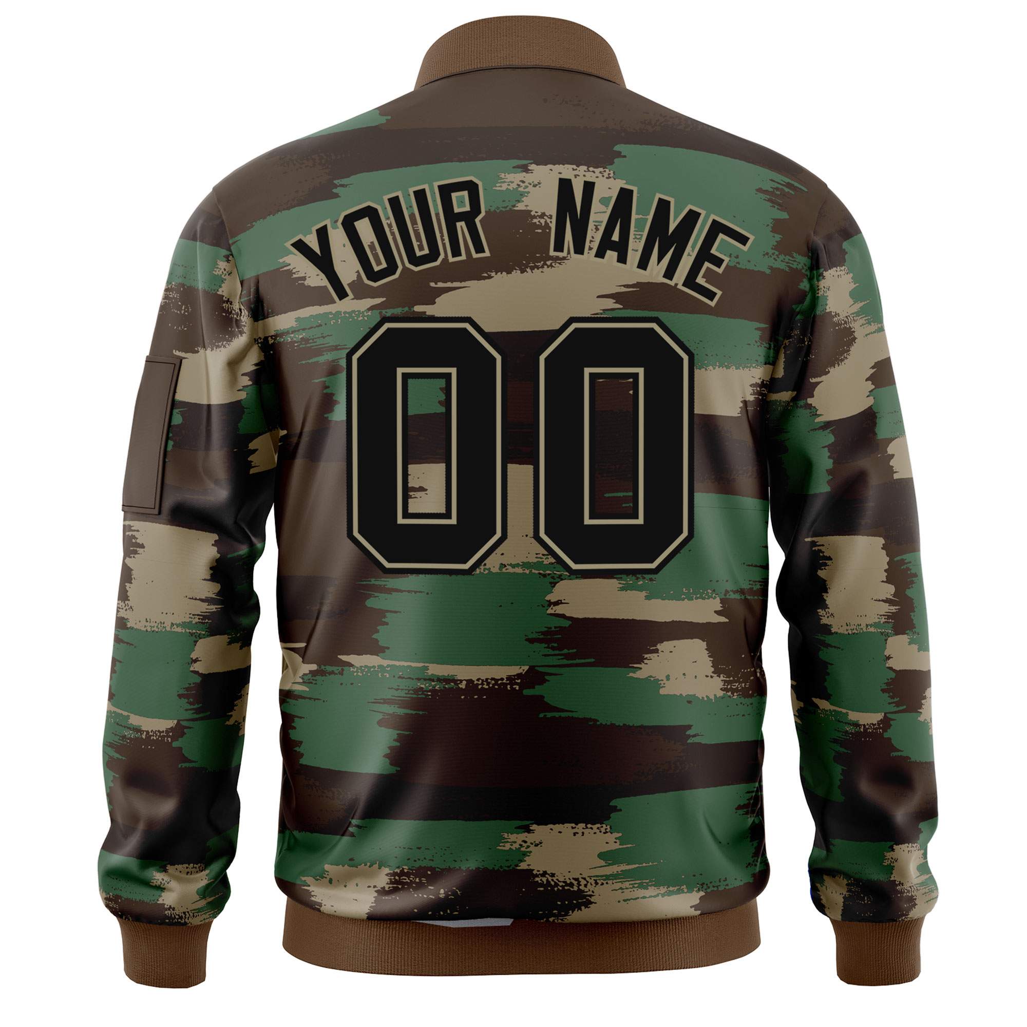 Custom Black Khaki Varsity Full-Zip Camo Letterman Bomber Jacket