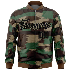 Custom Black Khaki Varsity Full-Zip Camo Letterman Bomber Jacket