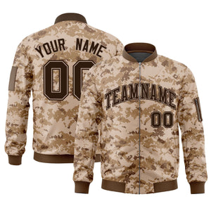 Custom Brown Varsity Full-Zip Camo Letterman Bomber Jacket