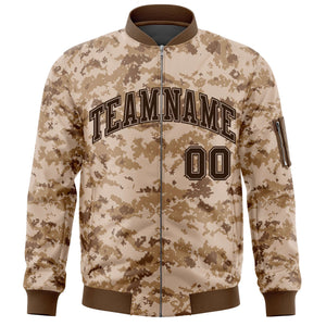 Custom Brown Varsity Full-Zip Camo Letterman Bomber Jacket