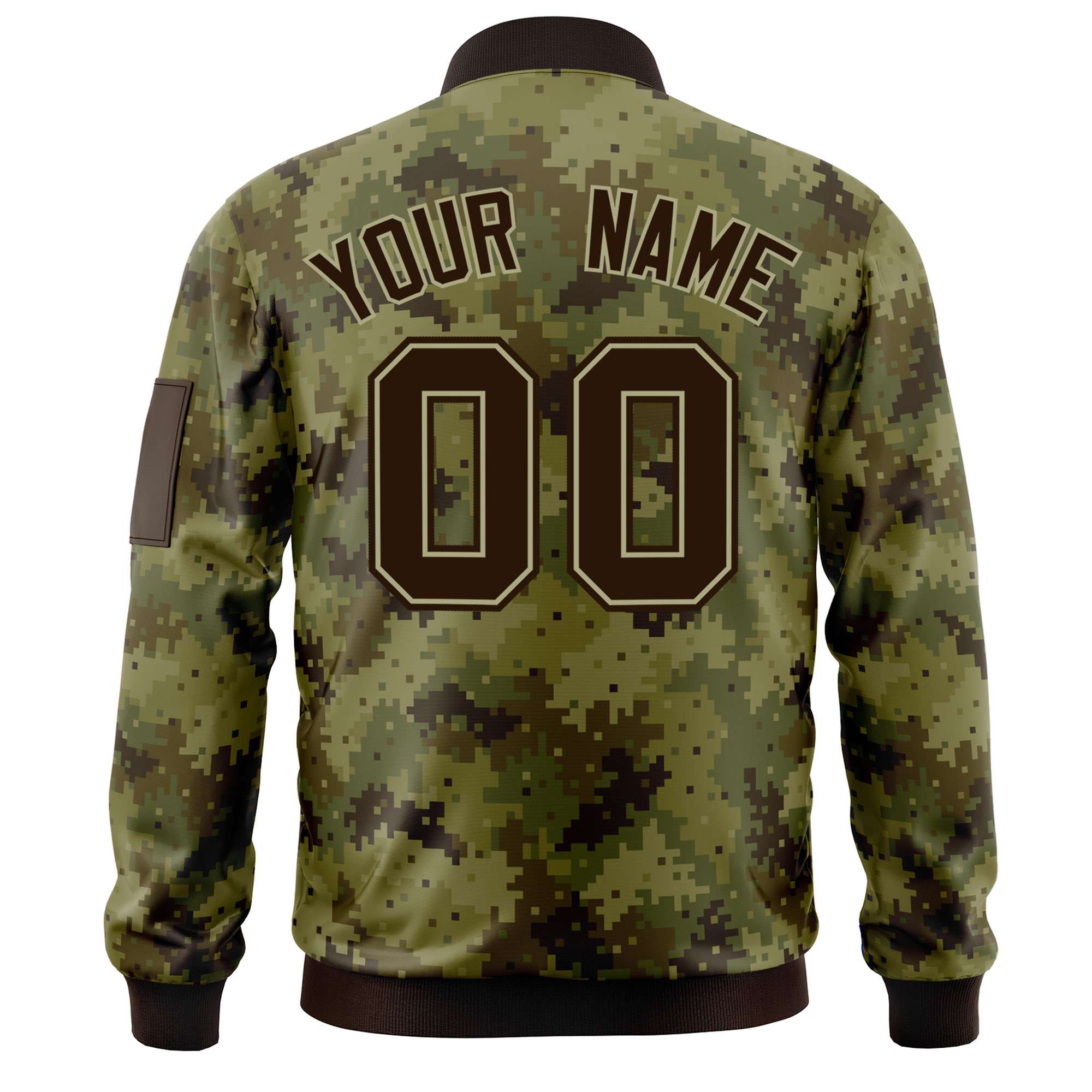 Custom Brown Varsity Full-Zip Camo Letterman Bomber Jacket