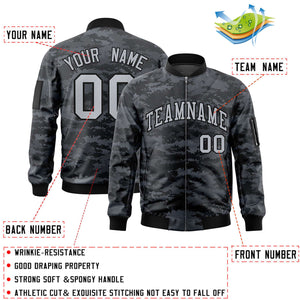 Custom Gray Black Varsity Full-Zip Camo Letterman Bomber Jacket