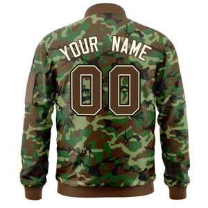 Custom Brown Khaki Varsity Full-Zip Camo Letterman Bomber Jacket